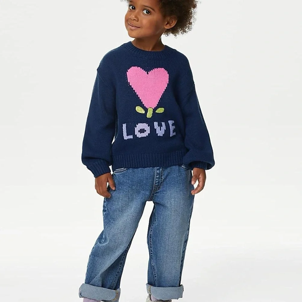 M&S Collection Heart Knitted Sweater Girls 3-4 yrs